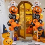 Halloween decoration balloon pumpkin ghost door scene layout