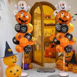 Halloween decoration balloon pumpkin ghost door scene layout
